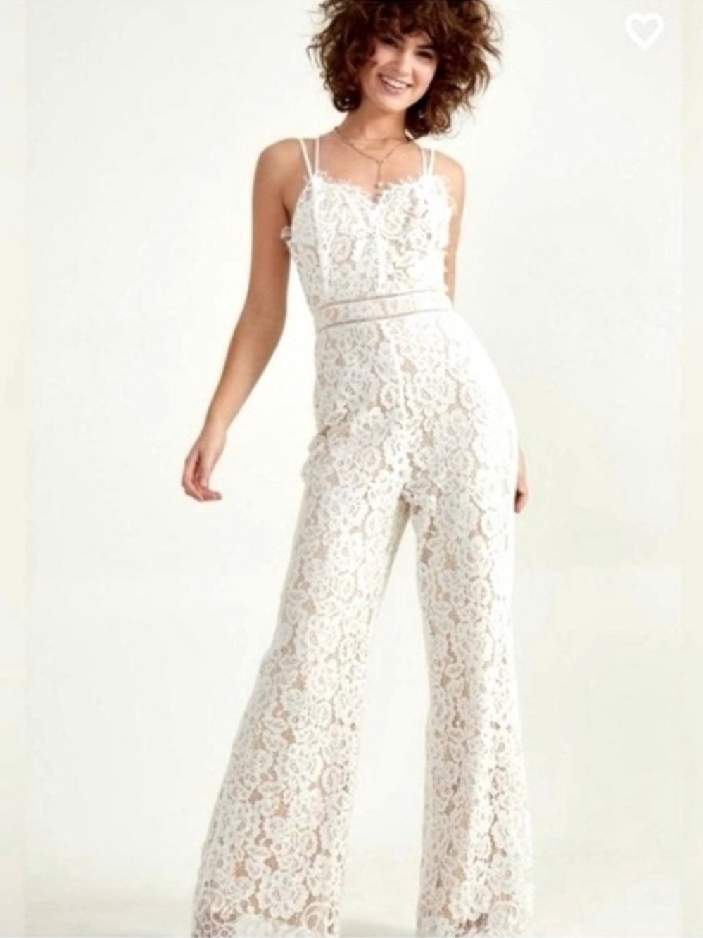 Altar'd State Gabbie Ivory Lace Wide-Leg Jumpsuit Size L Nwt